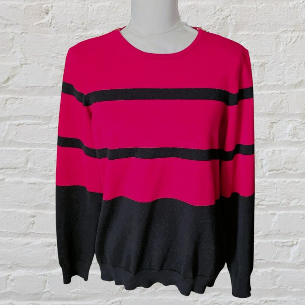 Lauren Ralph Lauren Red and‎ Black Striped Long Sleeve Sweater in Size XL